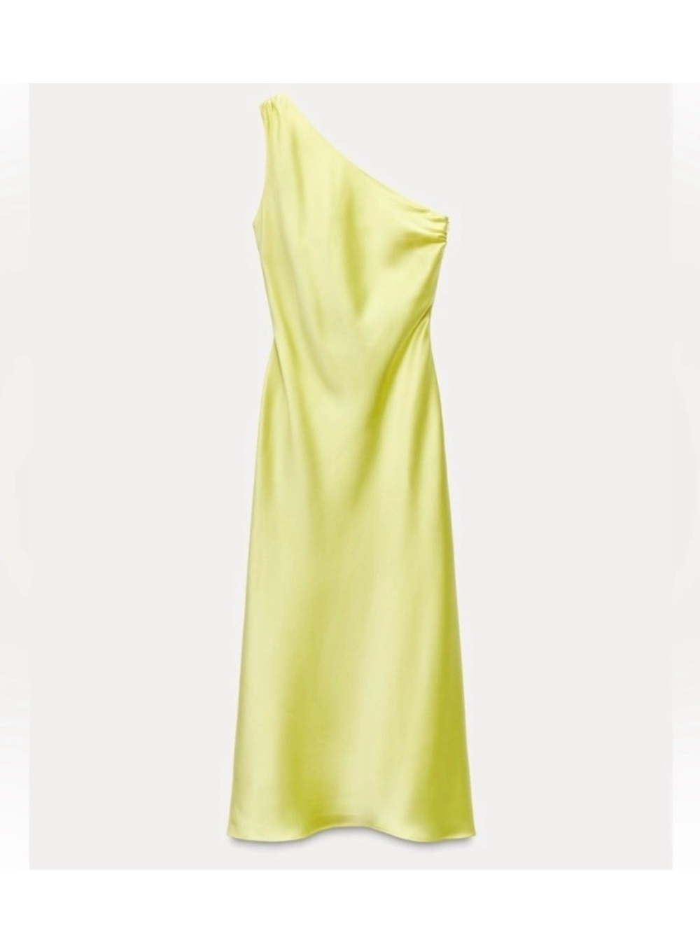 One-Shoulder Lime yellow Satin Dress